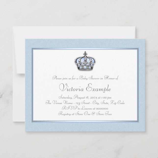 Invitación Ducha de bebé del Príncipe Azul y Blanco (Anverso)