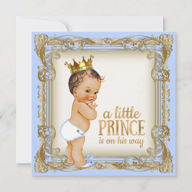 Invitación Ducha de bebé del Príncipe Bebé Azul (Anverso)