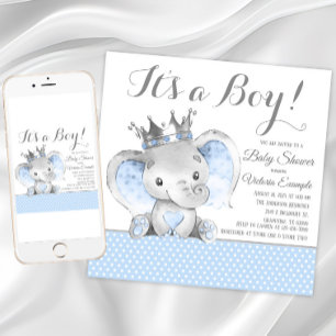 Invitación Ducha de bebé del Príncipe Elefante