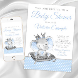 Invitación Ducha de bebé del príncipe elefante niño