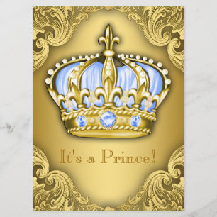 Invitación Ducha de bebé del príncipe elegante azul dorado
