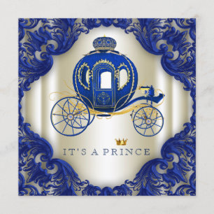 Invitación Ducha de bebé del príncipe en azul real y dorado