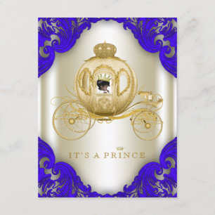 Invitación Ducha de bebé del príncipe en azul real y dorado