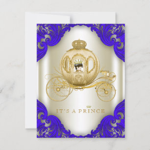 Invitación Ducha de bebé del príncipe en azul real y dorado