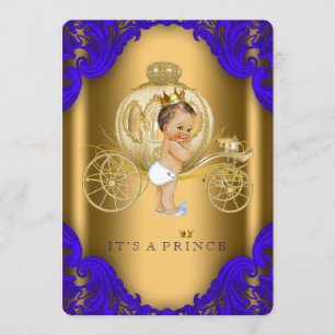 Invitación Ducha de bebé del príncipe en azul real y dorado