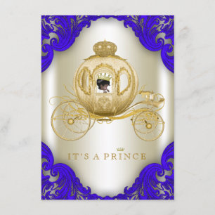 Invitación Ducha de bebé del príncipe en azul real y dorado