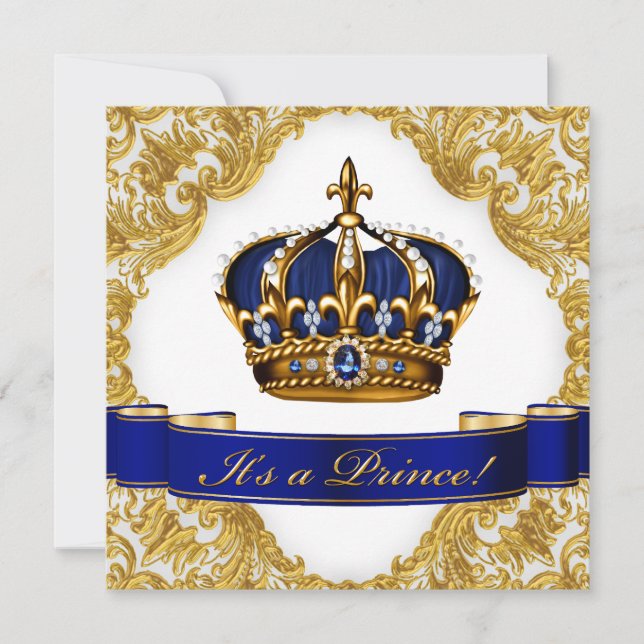 Invitación Ducha de bebé del príncipe heredero azul real y do (Anverso)
