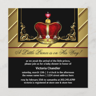 Invitación Ducha de bebé del Príncipe Heredero Rojo y Dorado
