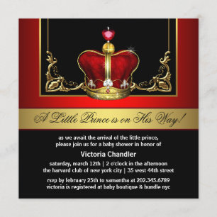 Invitación Ducha de bebé del Príncipe Heredero Rojo y Dorado