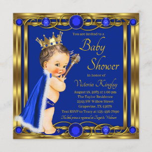 Invitación Ducha de Bebé del Príncipe Joya Azul Dorado
