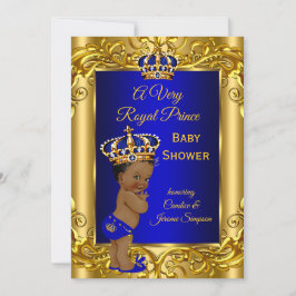 Invitación Ducha de bebé del Príncipe Real Azul real oro étni