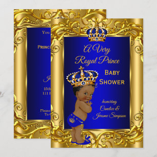 Invitación Ducha de bebé del Príncipe Real Azul real oro étni