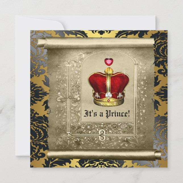 Invitación Ducha de bebé del Príncipe Real Rojo Regio (Anverso)