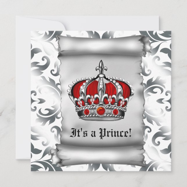 Invitación Ducha de bebé del Príncipe Real Rojo Regio (Anverso)
