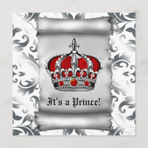 Invitación Ducha de bebé del Príncipe Real Rojo Regio