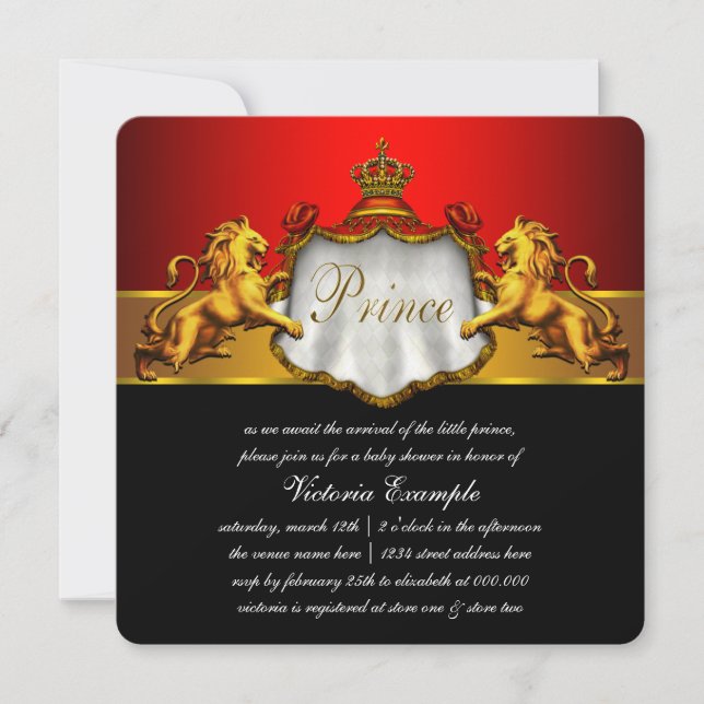 Invitación Ducha de bebé del Príncipe Rojo Regal (Anverso)