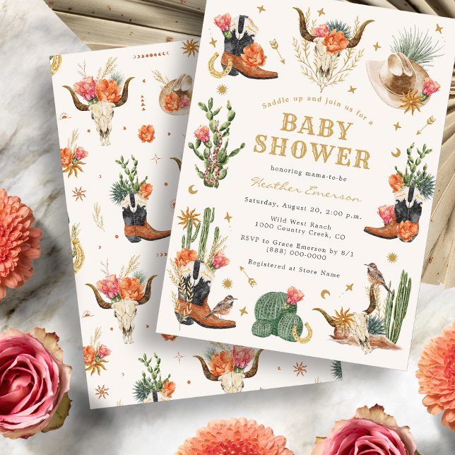 Invitación Ducha de Bebé del Salvaje Oeste (Watercolor Boho Wild West Baby Shower Invitation
)