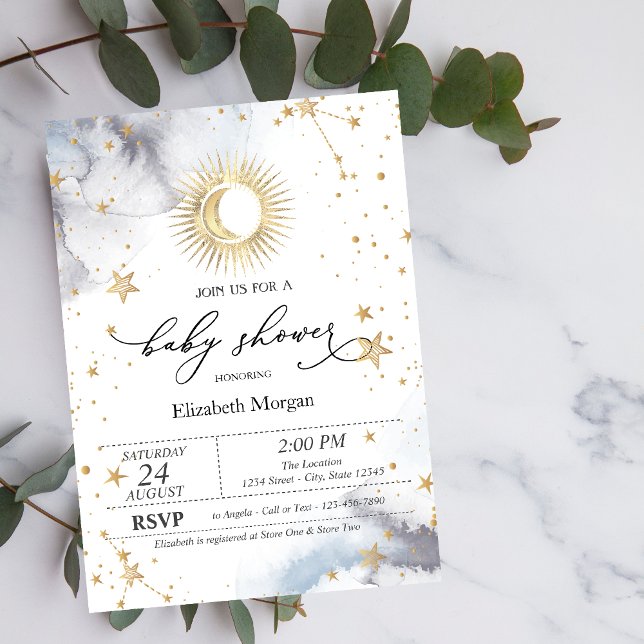 Invitación Ducha de bebé del sol, la luna y las estrellas cel (Subido por el creador)