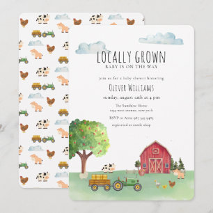 Invitación Ducha de bebé del Tractor del Corral Rojo del Merc