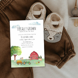 Invitación Ducha de bebé del Tractor del Corral Rojo del Merc