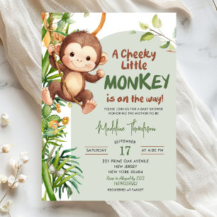 Invitación Ducha de Bebé del travieso monito verde en camino