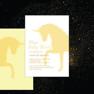 Invitación Ducha de bebé del unicornio amarillo mágico que ba