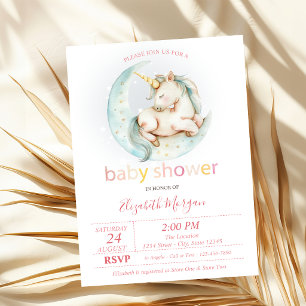 Invitación Ducha de bebé del unicornio lindo con luna puntead