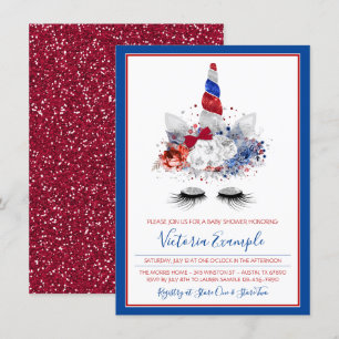 Invitación Ducha de bebé del unicornio patriótico rojo blanco