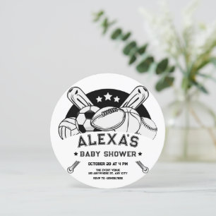 Invitación Ducha de bebé deportiva en blanco y negro