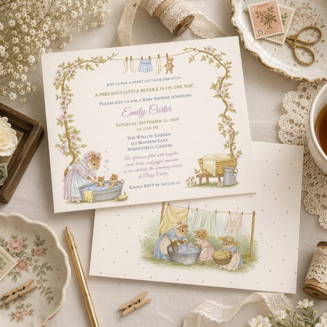 Invitación Ducha de bebé día de lavandería vintage (Subido por el creador)