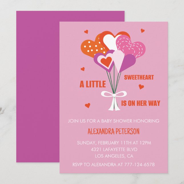 Invitación Ducha de bebé día de San Valentín Cute Hearts Bouq (Anverso / Reverso)