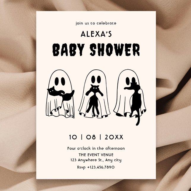 Invitación ducha de bebé divertida fantasma gato negro (Subido por el creador)