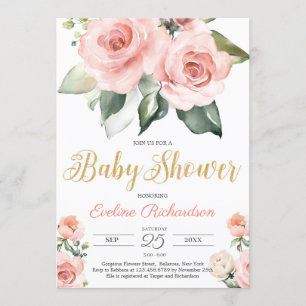 Invitación Ducha de bebé dorada y florida