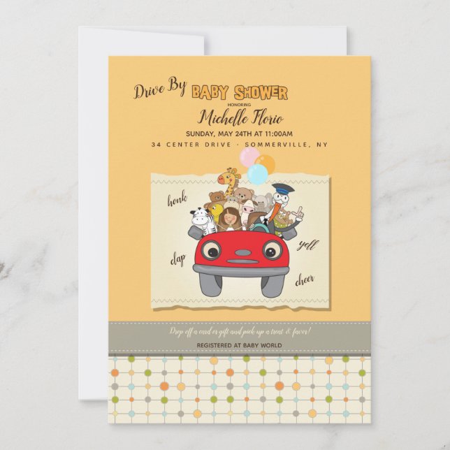 Invitación Ducha de bebé Drive by (Anverso)