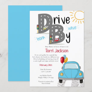 Invitación Ducha de bebé Drive By Coche Azul para Niño