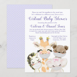 Invitación Ducha de bebé Drive By con animales bebés con másc