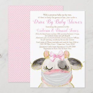 Invitación Ducha de bebé Drive By con vaca niña con máscara