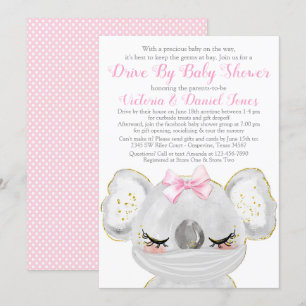 Invitación Ducha de Bebe Drive By Koala Niña con Máscara