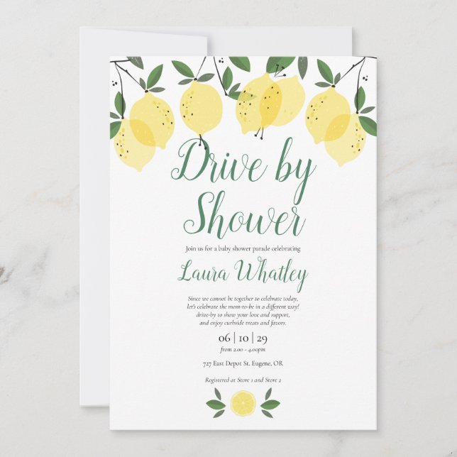 Invitación Ducha de Bebé Drive By Limones Modernos  (Anverso)