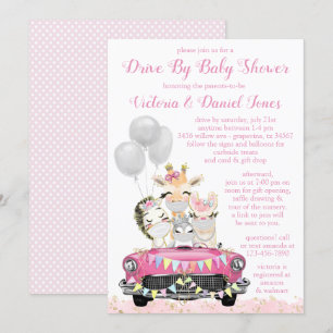 Invitación Ducha de bebé Drive By Niña Animales Lindos en Coc