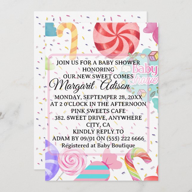 Invitación ducha de bebé dulce (Anverso / Reverso)