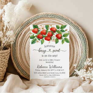 Invitación Ducha de bebé dulce y rústica de fresa roja