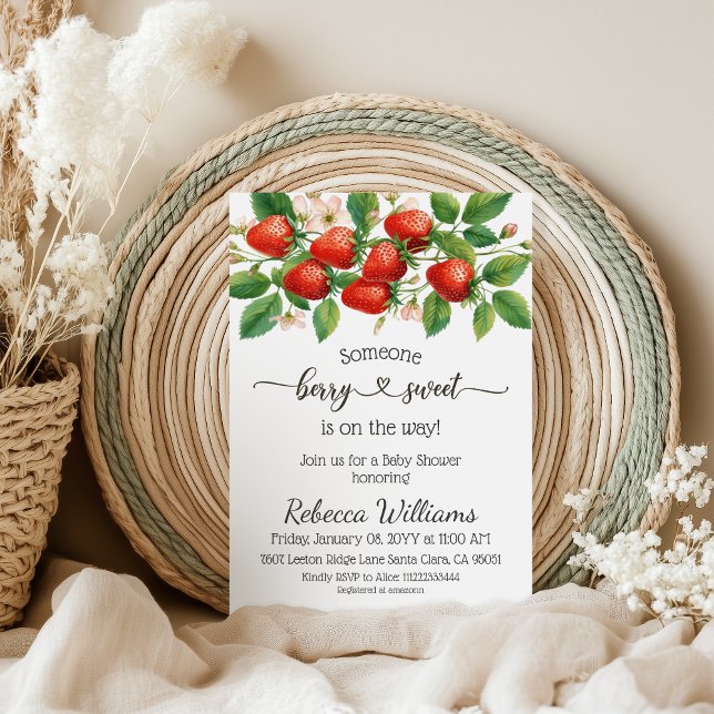 Invitación Ducha de bebé dulce y rústica de fresa roja (Subido por el creador)