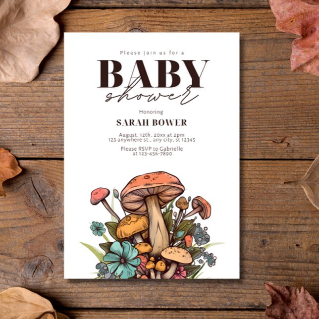 Invitación Ducha de Bebé Editable de Hongos, Boho Baby Shower (Subido por el creador)