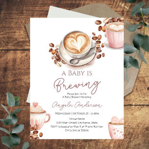 Invitación Ducha de Bebé el Bebé está en Camino Rosa y Marrón