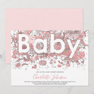 Invitación Ducha de Bebé Elefante Acuarela Rosa