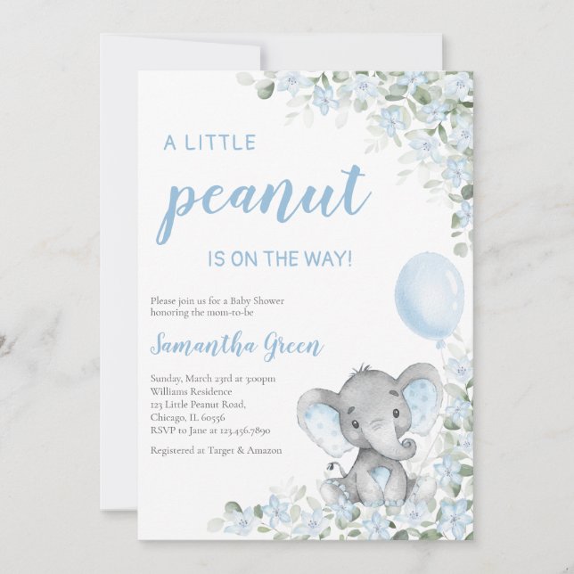 Invitación Ducha de Bebé Elefante Azul (Anverso)