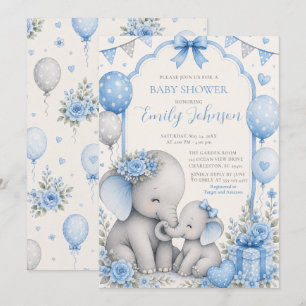 Invitación Ducha de Bebé Elefante Azul