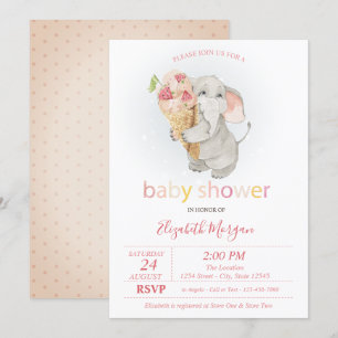 Invitación Ducha de Bebé Elefante Bebé Helado Lunares