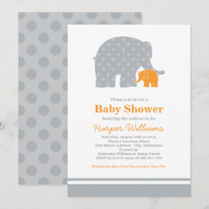 Invitación Ducha de Bebé Elefante Bebé Naranja Gris Madre